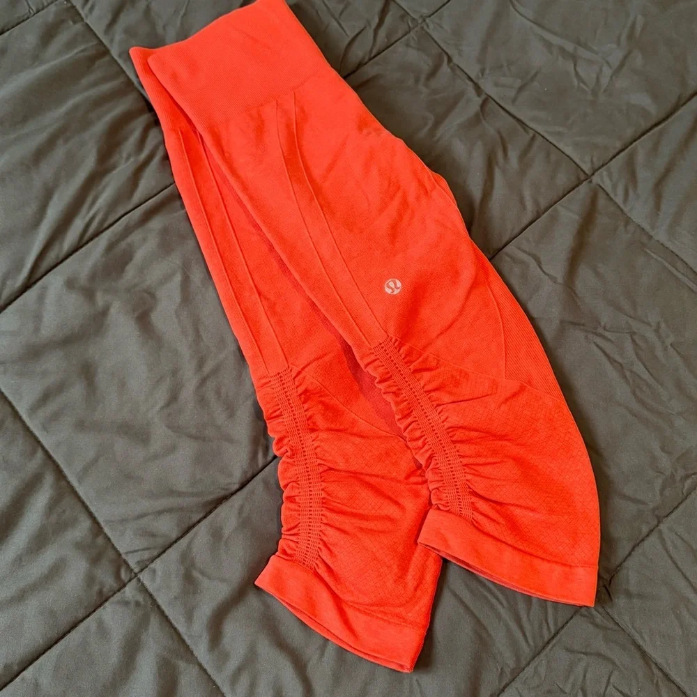 Lululemon Athletica Orange Leggings with Ruched Detail